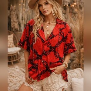 NWT We The Free Malta Terry Top Size S Embroidered Button Up Free People
